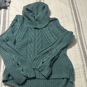 Express Teal Cable Knit Turtleneck Sweater